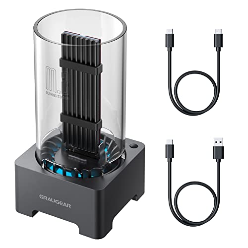 GRAUGEAR M.2 NVMe SATA PCIe SSD Enclosure Adapter Docking Station with Cooling Fan, USB3.2 Gen2 10Gbps M.2 SSD External Case USB C, Support UASP and Trim, M2 NVMe NGFF M Key B+M Key, RTL9210B Chipset - Image 1