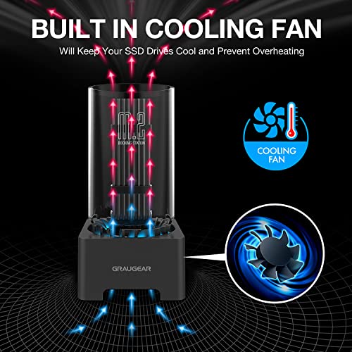 GRAUGEAR M.2 NVMe SATA PCIe SSD Enclosure Adapter Docking Station with Cooling Fan, USB3.2 Gen2 10Gbps M.2 SSD External Case USB C, Support UASP and Trim, M2 NVMe NGFF M Key B+M Key, RTL9210B Chipset - Image 3