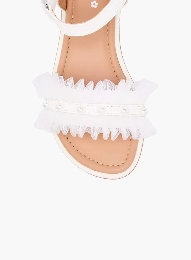 Little Missy WHITE Girls Ruffle Detail Strap Sandals with Hook and Loop Closure Ramadan Collection for Women | Best Price UAE