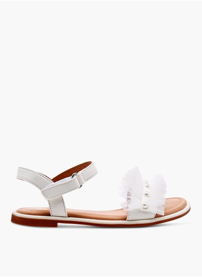 Little Missy Girls Ruffle Detail Strap Sandals with Hook and Loop Closure  - Image 2