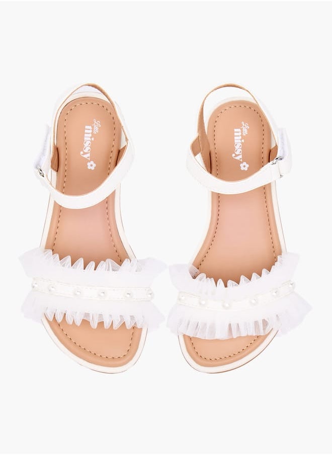 Little Missy Girls Ruffle Detail Strap Sandals with Hook and Loop Closure  - Image 1