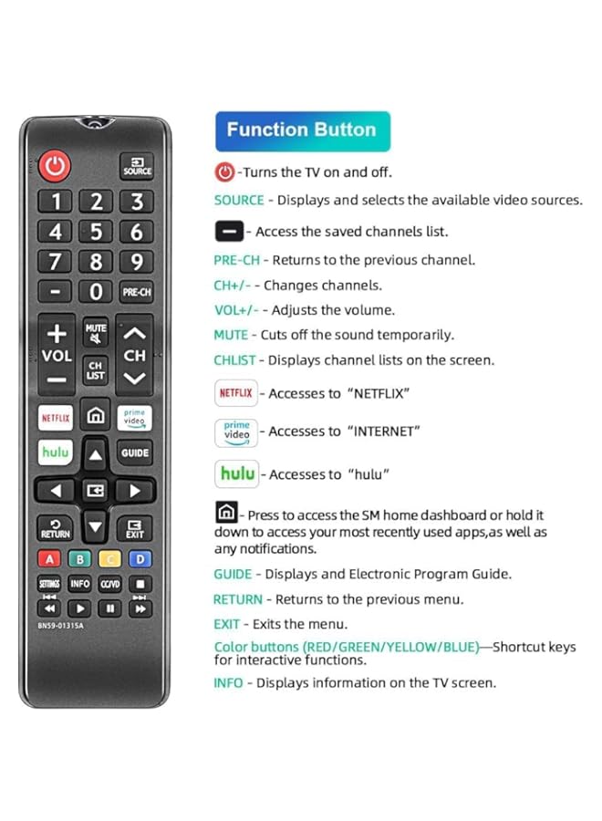 HuHa BN59-01315A Replacement Remote Control fit for Samsung 2019 4K UHD 7 Series Ultra HD Smart TV NU43RU7100 UN43RU7200 UN43RU710D UN50RU7100 UN50RU7200 UN50RU710D UN55RU7100  - Image 3