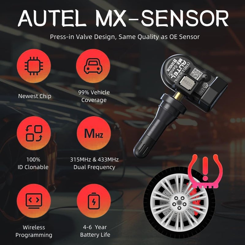 Autel TPMS Sensors 2in1 MX-Sensor 315Mhz/433Mhz Tire Pressure Sensor, Press-in OE-Level Programmable & Cloneable Wireless TPMS Sensors for All Vehicles, Program by Autel TPMS Tool (Rubber Stem 4pcs)ï»¿ - Image 4