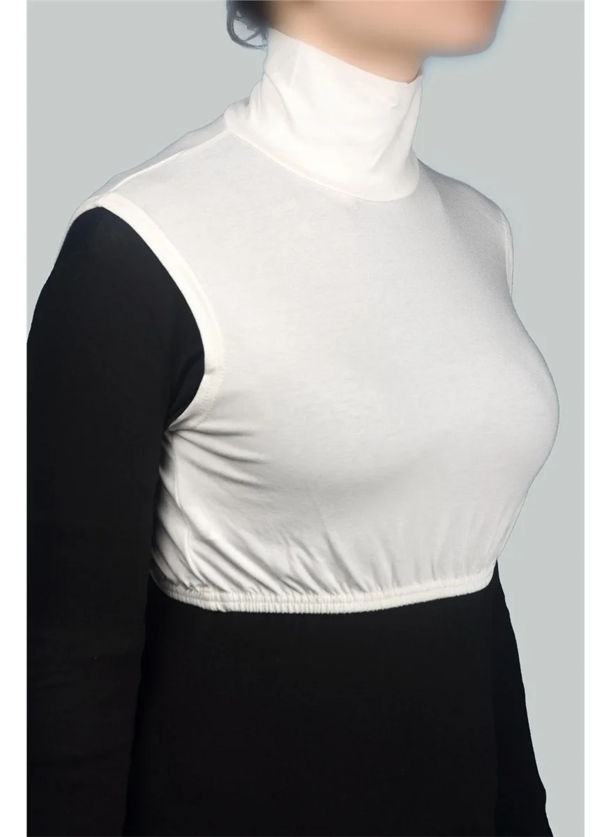 Altobeh Zero Sleeve Turtleneck Full Neck Lycra Combed Cotton Women's Half Bodysuit - Ecru