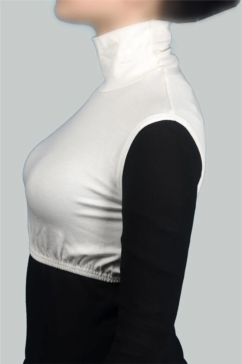التوبة Zero Sleeve Turtleneck Full Neck Lycra Combed Cotton Women's Half Bodysuit - Ecru