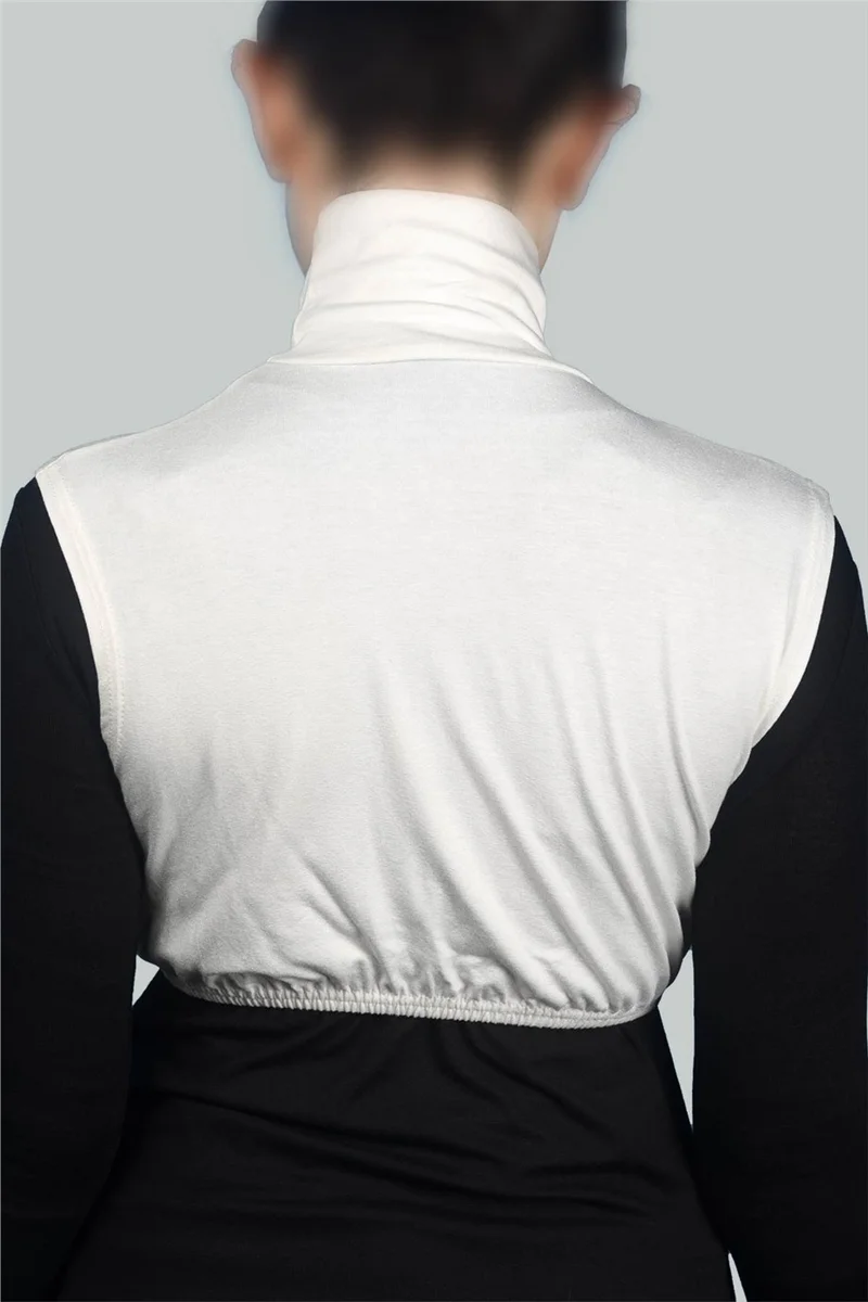 التوبة Zero Sleeve Turtleneck Full Neck Lycra Combed Cotton Women's Half Bodysuit - Ecru