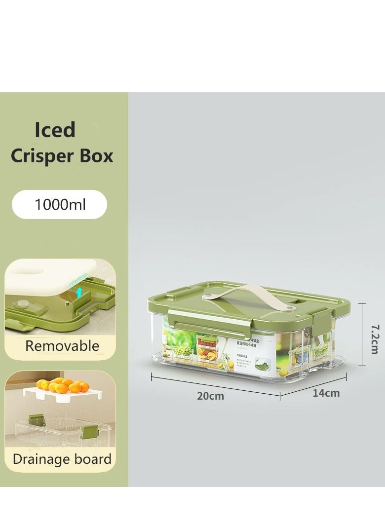 Fridge Organizers Stackable Refrigerator Storage Containers Clear Crisper Box with Drainage Board and Ice Compartment for Food Drinks Vegetable(1000ml) - Image 2