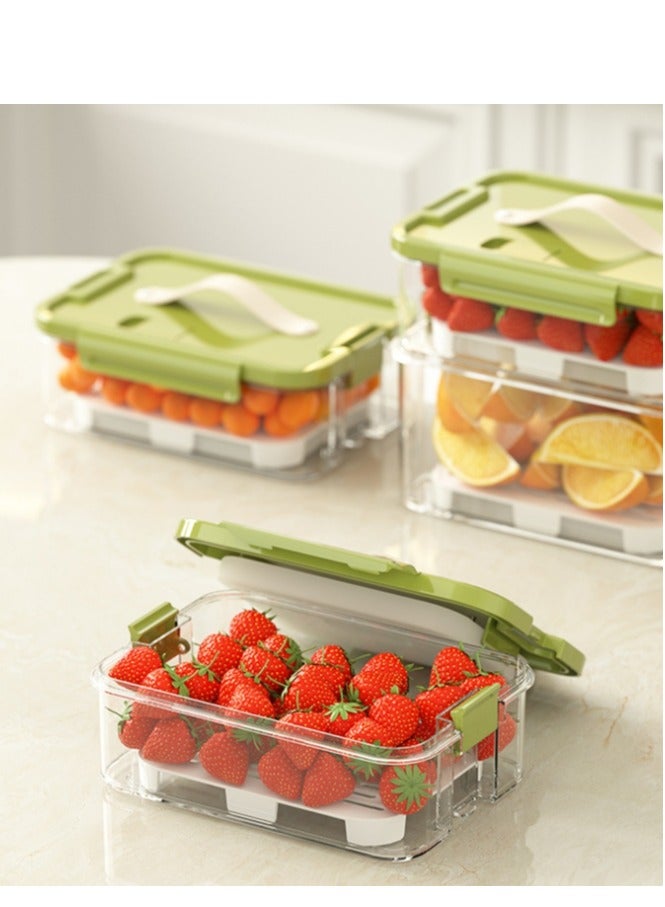 Fridge Organizers Stackable Refrigerator Storage Containers Clear Crisper Box with Drainage Board and Ice Compartment for Food Drinks Vegetable(1000ml) - Image 3
