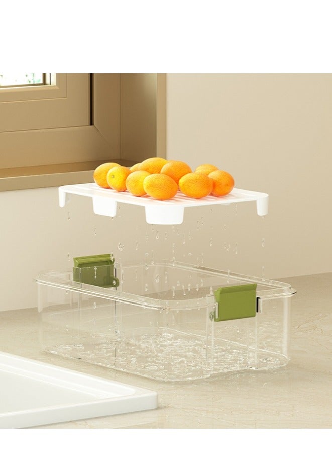 Fridge Organizers Stackable Refrigerator Storage Containers Clear Crisper Box with Drainage Board and Ice Compartment for Food Drinks Vegetable(1000ml) - Image 5
