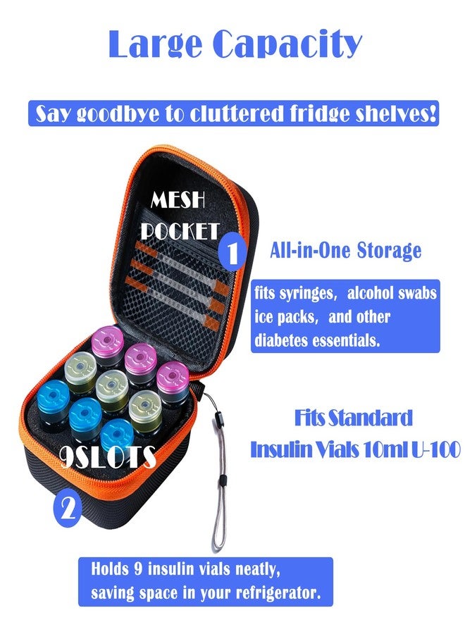 JFGLORIX Insulin Fridge Holder Storage Case Insulin Vial Protector Holder Insulin Cooler Travel Case Organizer Fits Standard 10ml U-100 Vials,Orange (9 Slots) - Image 3
