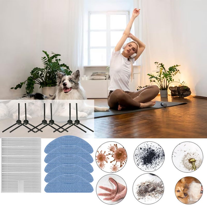 Rinakou 16 Pack Replacement Accessories Kit Compatible With ILIFE V9 V9 Pro A12 PRO Robot Vacuum,6 Side Brushes,5 Mop Pads,5 Hepa Filters - Image 5