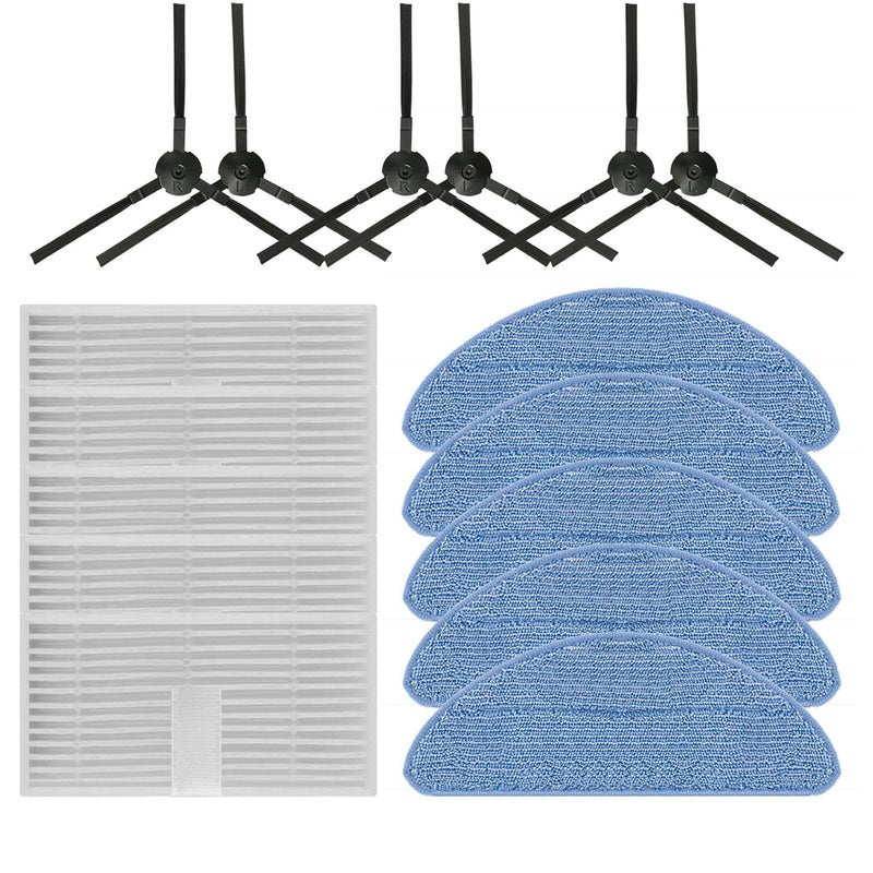 Rinakou 16 Pack Replacement Accessories Kit Compatible With ILIFE V9 V9 Pro A12 PRO Robot Vacuum,6 Side Brushes,5 Mop Pads,5 Hepa Filters - Image 1