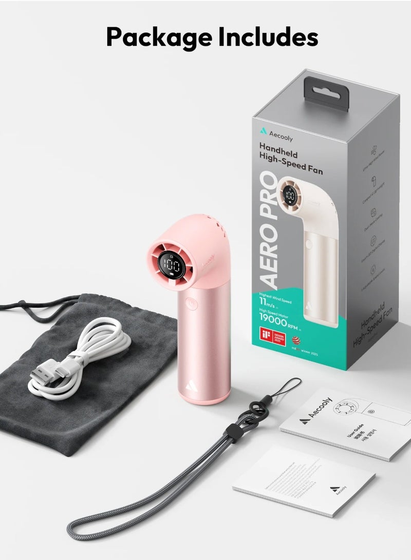 Aecooly Aero Pro Portable Turbo Electric High‑Speed Handheld Fan – 3500 mAh, 4 Standard Mode + 2 Turbo Mode, LED Display, USB‑C (Pink) - Image 2