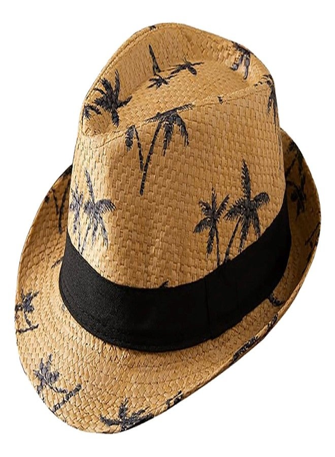 INFISPACE Cotton Printed Fedora Short Brim Straw Hat | Compatible Travel Beach Hat for Boy's & Men's (15 and Above, Brown) - Image 1