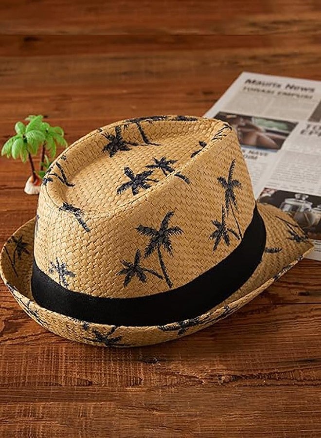 INFISPACE Cotton Printed Fedora Short Brim Straw Hat | Compatible Travel Beach Hat for Boy's & Men's (15 and Above, Brown) - Image 2
