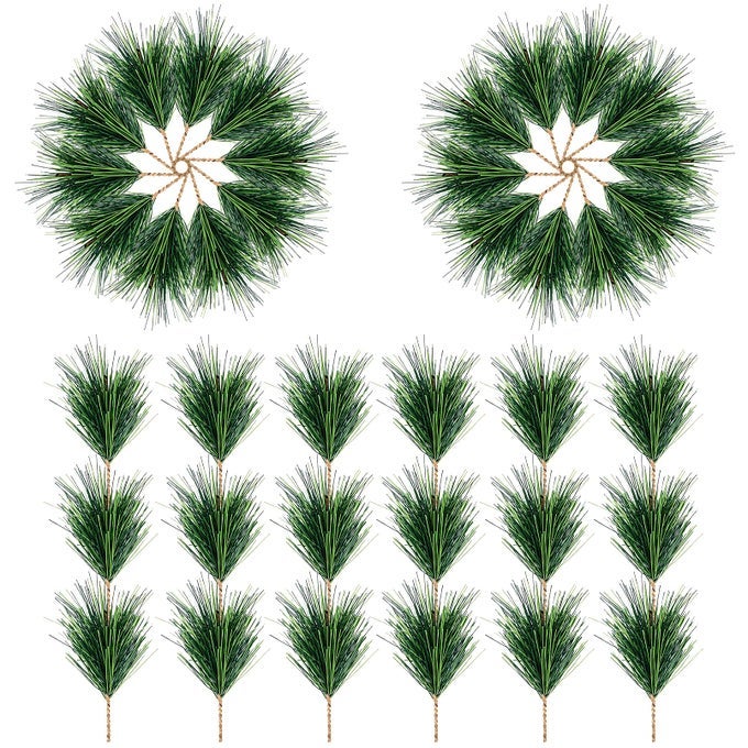 60 PCS ARTIFICIAL GREEN PINE NEEDLES BRANCHES SMALL PINE TWIGS STEMS PICKS FAKE GREENERY PINE PICKS FOR CHRISTMAS GARLAND WREATH EMBELLISHING AND HOME HOLIDAY GARDEN DECORATION