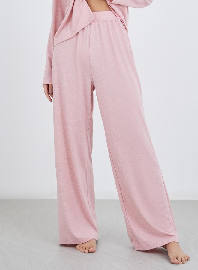Styli Women Pink Melange Shirt and Wide Leg Pyjama Set - Image 4