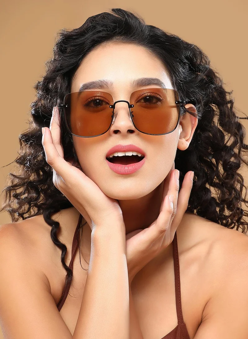صوص هاوت نظارة شمسية بإطار كبير  بنصف الحواف مع حماية من الأشعة الشمسية للنساء