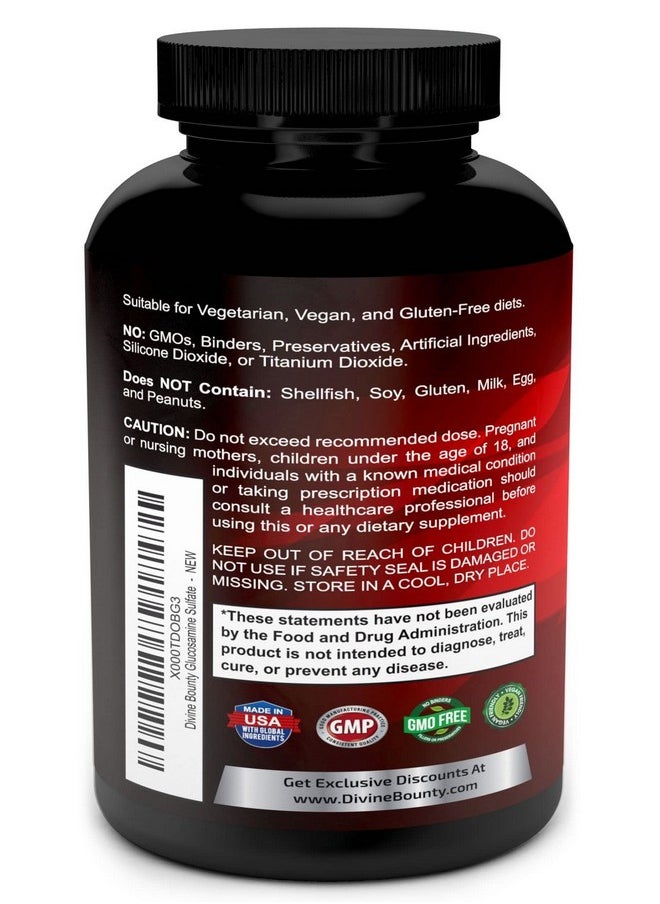 Divine Bounty - Divine Bounty Glucosamine Sulfate Supplement (2000mg per Serving) with MSM - 240 Small Vegetarian Capsules - No Shellfish, GMO's or Harmful Additives - Image 1