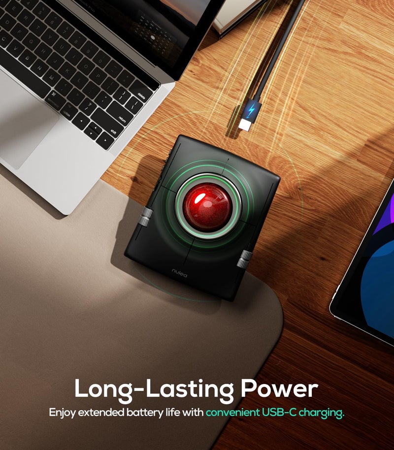 Nulea M512 Wireless Trackball Mouse, Ergonomic 55mm Trackball, 4 Level Adjustable DPI for Precise Control, Left or Right Hand Compatible, Rechargeable, Multi-Device Bluetooth & 2.4GHz for PC, Laptop - Image 4