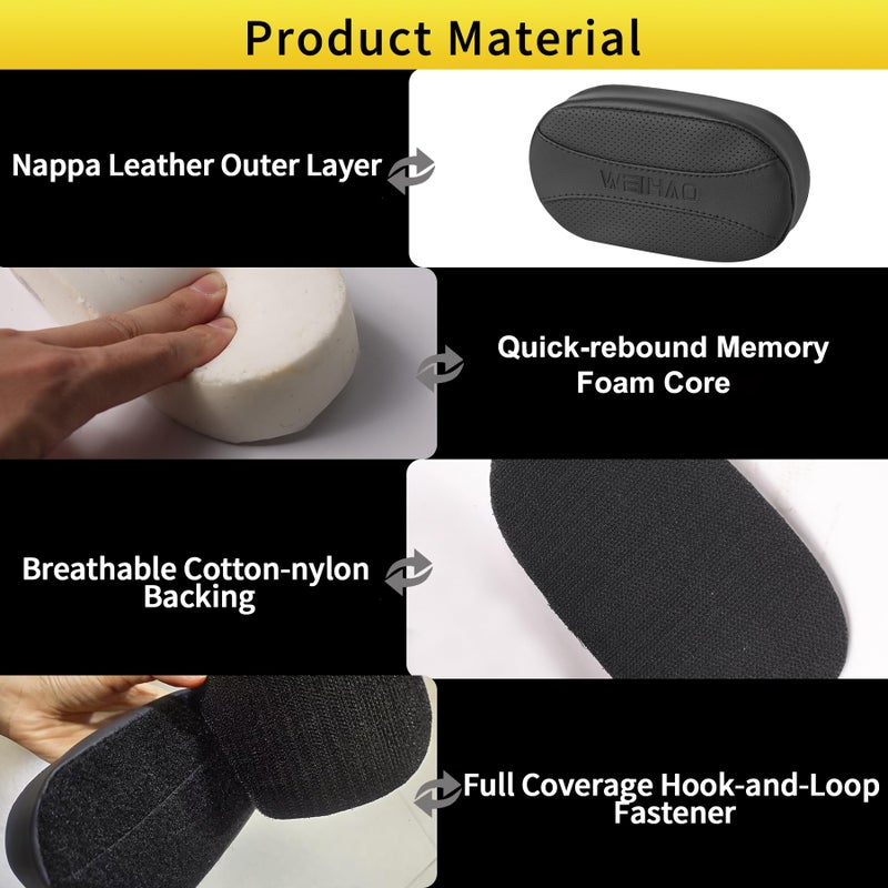 Weihao 2PCS Car Knee Cushion Pad, Car Door Knee Pad Rest Cushion, Center Console Car Knee Pad Protector, Memory Foam Compact Knee Support with Hook & Loop, Nappa Leather Car Knee Support Cushion (Black) - Image 4