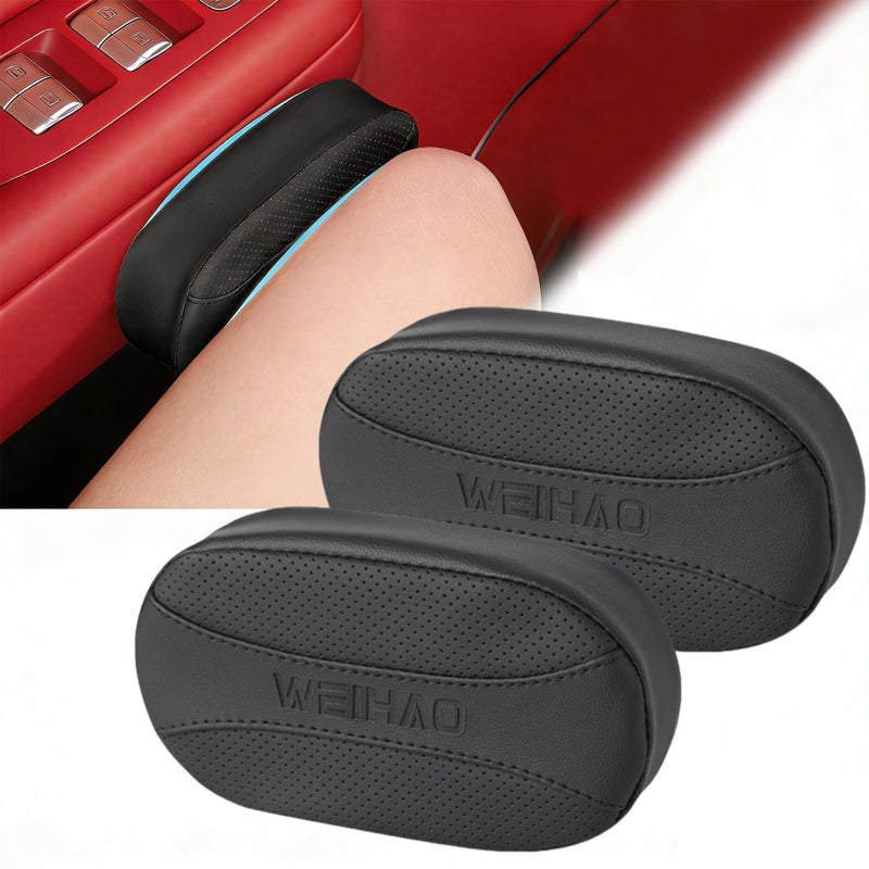 Weihao 2PCS Car Knee Cushion Pad, Car Door Knee Pad Rest Cushion, Center Console Car Knee Pad Protector, Memory Foam Compact Knee Support with Hook & Loop, Nappa Leather Car Knee Support Cushion (Black) - Image 1