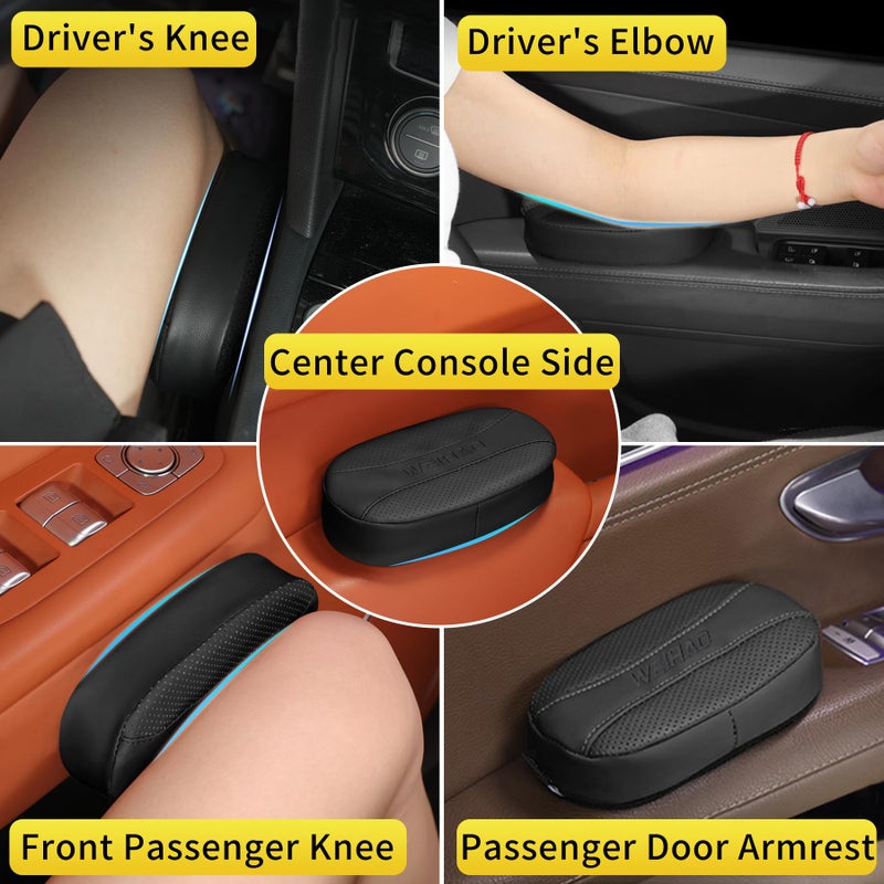 Weihao 2PCS Car Knee Cushion Pad, Car Door Knee Pad Rest Cushion, Center Console Car Knee Pad Protector, Memory Foam Compact Knee Support with Hook & Loop, Nappa Leather Car Knee Support Cushion (Black) - Image 3
