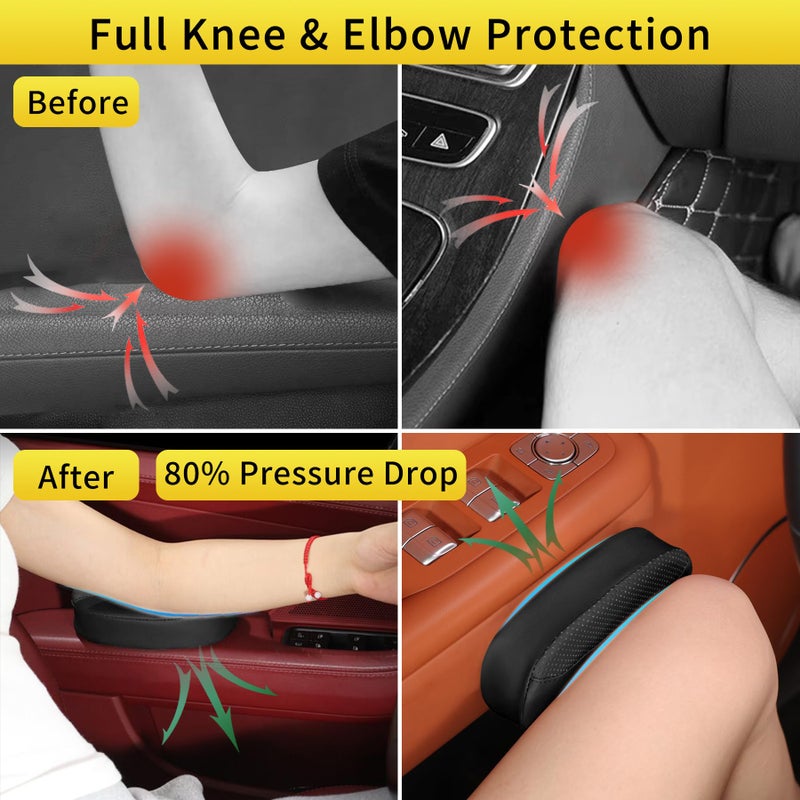 Weihao 2PCS Car Knee Cushion Pad, Car Door Knee Pad Rest Cushion, Center Console Car Knee Pad Protector, Memory Foam Compact Knee Support with Hook & Loop, Nappa Leather Car Knee Support Cushion (Black) - Image 2