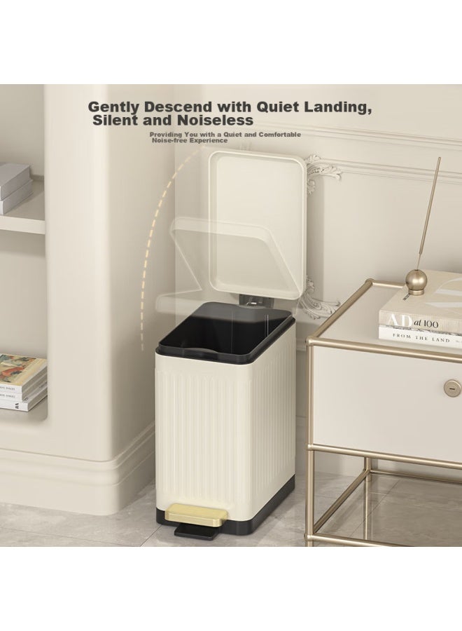 Bobo Stainless Steel Narrow Foot Pedal Trash Can, 6l, Cream White, For Bathroom, Kitchen, Living Room, Internet-famous Cream Style, 8873 - Image 4