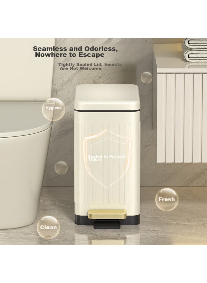 Bobo Stainless Steel Narrow Foot Pedal Trash Can, 6l, Cream White, For Bathroom, Kitchen, Living Room, Internet-famous Cream Style, 8873 - Image 5