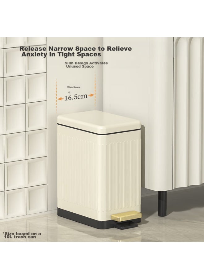 Bobo Stainless Steel Narrow Foot Pedal Trash Can, 6l, Cream White, For Bathroom, Kitchen, Living Room, Internet-famous Cream Style, 8873 - Image 3
