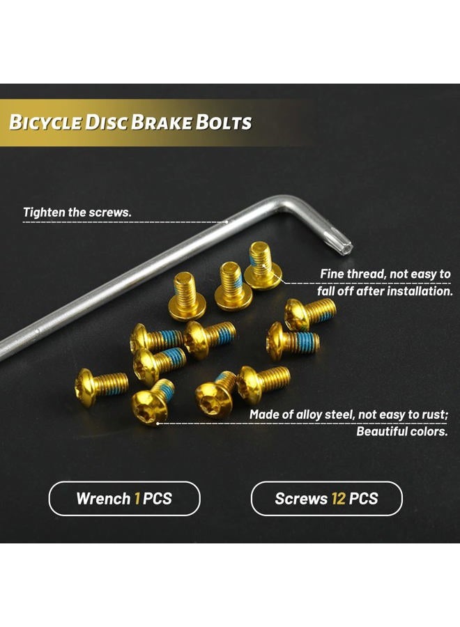 LEONTOOL 12 Pcs Bicycle Disc Brake Bolts M5x10mm MTB Rotor Bolts Gold Bicycle Rotor Screws Disc Rotor Bolts with 1 Pcs T25 Torx Wrench L for Road Bike Mountain Bike - Image 2