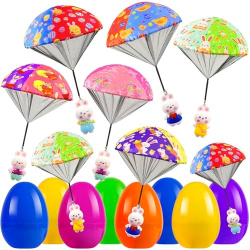 CPSYUB Easter Basket Stuffers Toys for Kids Easter Gifts for Kids Prefilled Easter Eggs Stuffers with Parachute Toys Easter Egg Fillers Ideas Gifts Outdoor Games for 4 6 8 10 12 Boys Girls 8 Pack - Image 1