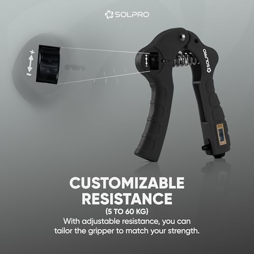 Solpro Grippax Adjustable Hand Grip Strengthener with Mechanical Counter for Men & Women | Adjustable 5 to 60 kg Resistance | Forearm, Wrist & Finger Strengthener | Home, Gym & Rehab Workouts (Black) - Image 5