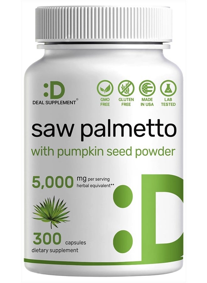 DEAL SUPPLEMENT Saw Palmetto Supplement 5000mg with Pumpkin Seed, 300 Capsules | Promotes Prostate Health | DHT Blocker | Hair Growth Vitamins, Maintain Normal Urinary Frequency  - Image 1