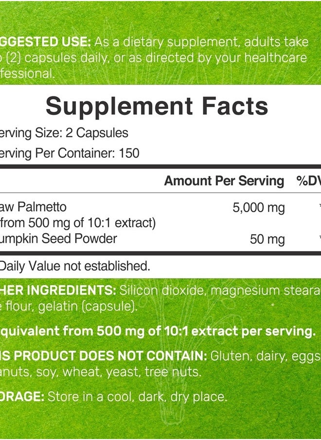 DEAL SUPPLEMENT Saw Palmetto Supplement 5000mg with Pumpkin Seed, 300 Capsules | Promotes Prostate Health | DHT Blocker | Hair Growth Vitamins, Maintain Normal Urinary Frequency  - Image 2