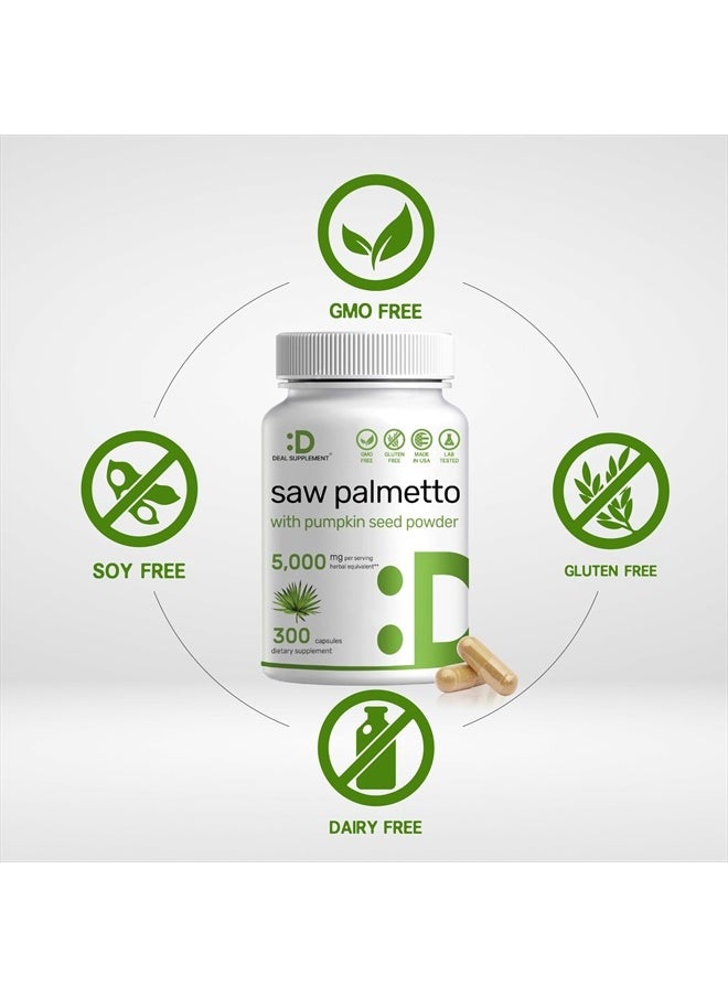 DEAL SUPPLEMENT Saw Palmetto Supplement 5000mg with Pumpkin Seed, 300 Capsules | Promotes Prostate Health | DHT Blocker | Hair Growth Vitamins, Maintain Normal Urinary Frequency  - Image 3