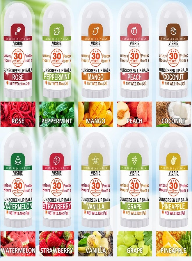 VISRIE SPF 30 Sunscreen Lip Balm, SPF Lip Balm Bulk 20 Count, Broad Spectrum UVA/UVB Lip Sunscreen with Vitamin E and Coconut Oil- 10 Flavors - Image 2