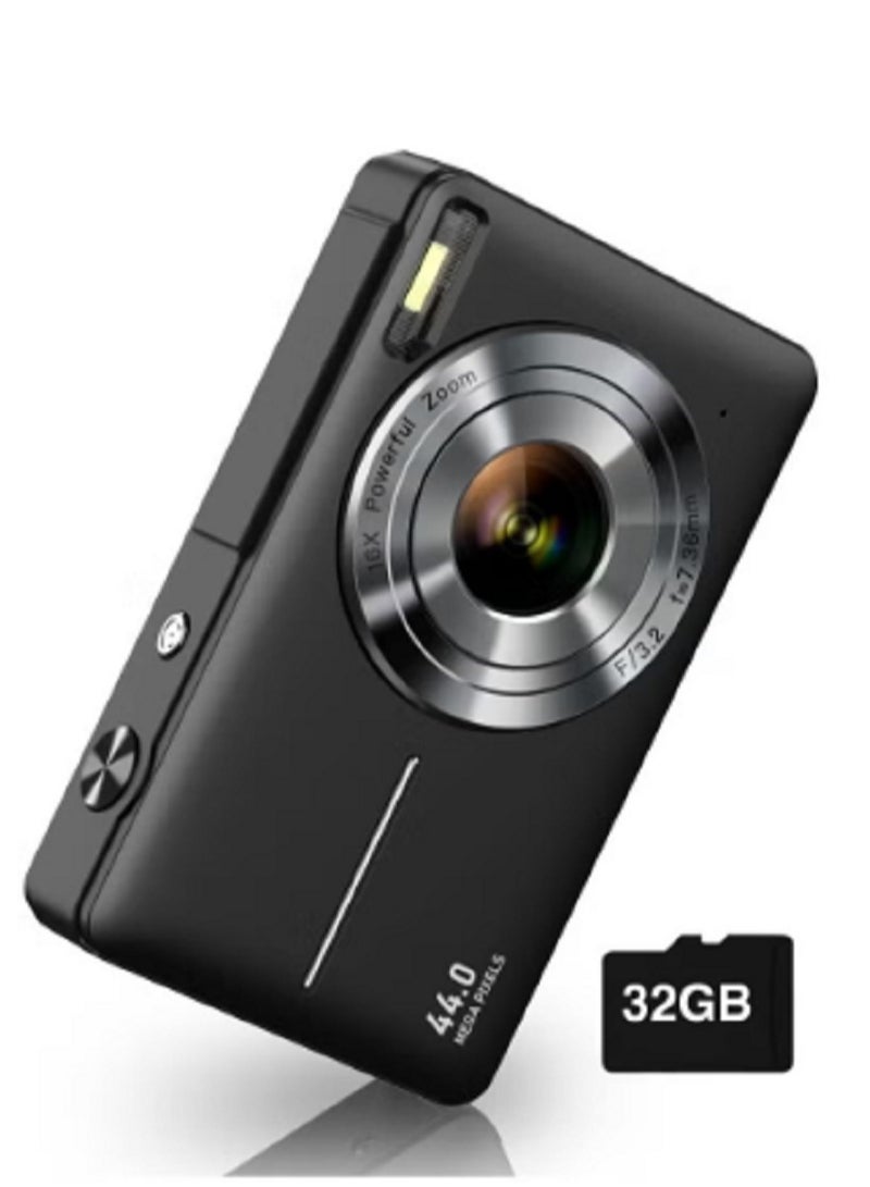 كاميرا رقمية، كاميرا أطفال FHD 1080P 44MP كاميرا رقمية بنقطة وإطلاق مع بطاقة SD سعة 32GB، زوم 16x، حبل، كاميرا صغيرة مدمجة للأطفال الأولاد والبنات - Image 1