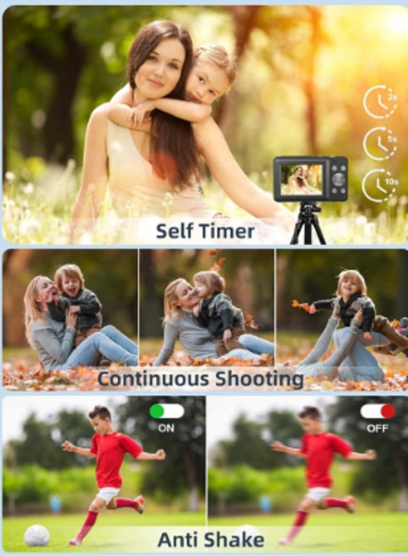 كاميرا رقمية، كاميرا أطفال FHD 1080P 44MP كاميرا رقمية بنقطة وإطلاق مع بطاقة SD سعة 32GB، زوم 16x، حبل، كاميرا صغيرة مدمجة للأطفال الأولاد والبنات - Image 4