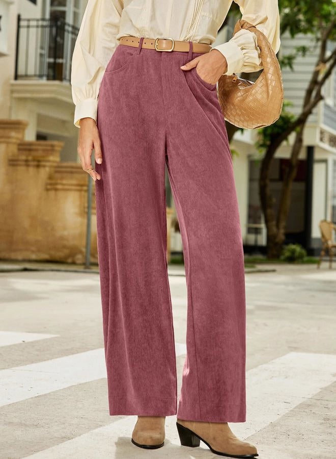Sidefeel Women's Corduroy Pants Casual High Waisted Wide Leg Elastic Waist Loose Trousers with Pockets, Violet, S - Image 4