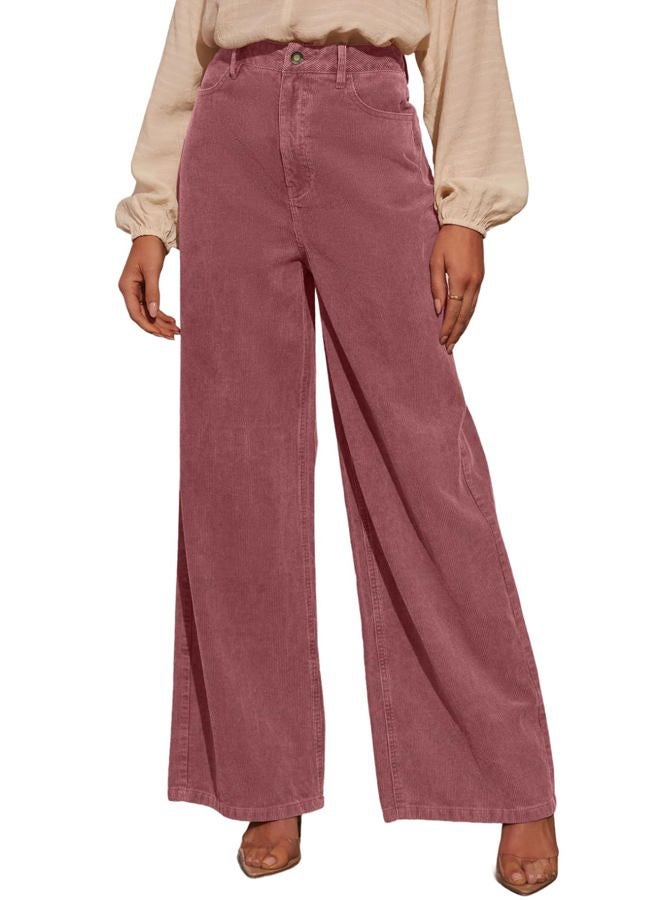 Sidefeel Women's Corduroy Pants Casual High Waisted Wide Leg Elastic Waist Loose Trousers with Pockets, Violet, S - Image 1