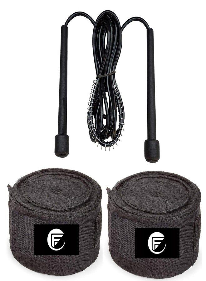 FELIDAE PRO Combo of Boxing Hand Wrap & Hand Bandage with Imported Skipping Rope Elastic Hand & Wrist Support for Gym, Workout, Kickboxing Martial Arts Punching Training -110 inch (Black) - Image 2