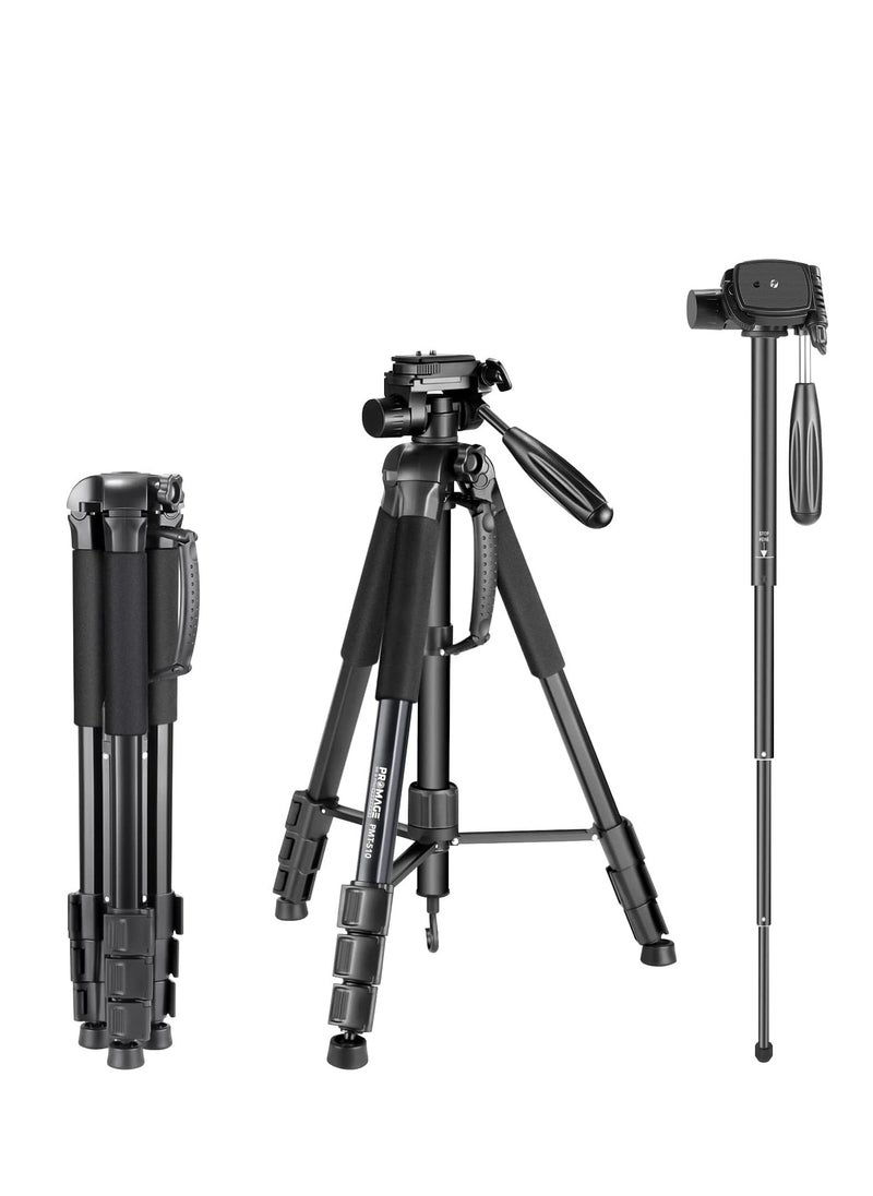 برو ميج بروميج PMT-510 ترايبود ومونوپود محمول من الألمنيوم بطول 177 سم (70 بوصة) مع رأس دوار ثلاثي الاتجاهات وحقيبة حمل  - Image 1