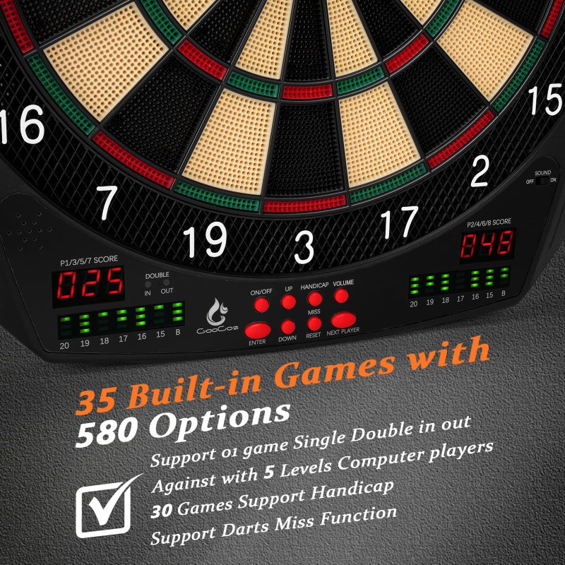 Goocoz Electronic Dart Board, 35 Games and 580 Variants Electric Soft Tip Dartboard Set, Digital Dartboards for Adults with 6 Darts, 100 Soft Tips - Image 4