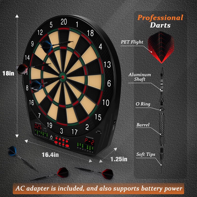 Goocoz Electronic Dart Board, 35 Games and 580 Variants Electric Soft Tip Dartboard Set, Digital Dartboards for Adults with 6 Darts, 100 Soft Tips - Image 5