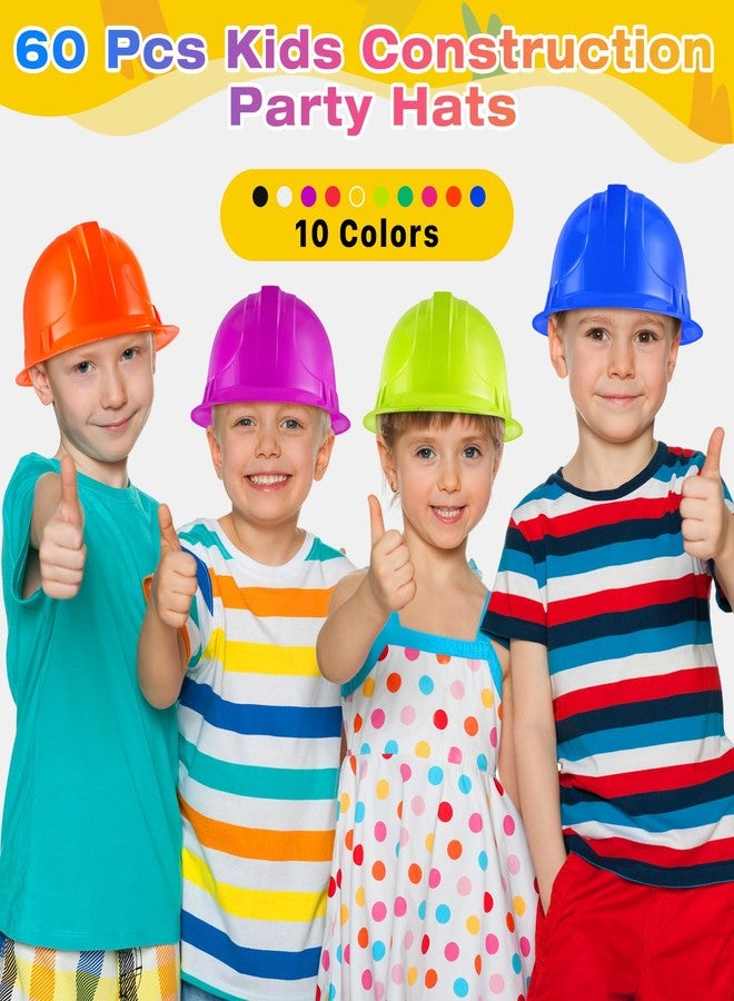 IJRPLM 60 Pcs Construction Party Hats Bulk, Construction Hard Hats, Soft Plastic Worker Helmet, Worker Caps Toys for Boys Girls, Worker Hat for Dress up Birthday Role Playing Party Supplies, 10 Color - Image 3
