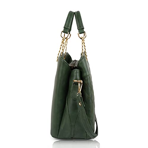 EVEDA Synthetic Vegan Leather Classic Chain Strap Top Handle Handheld Shoulder Crossbody Water Resistant Handbag For Women - Image 5