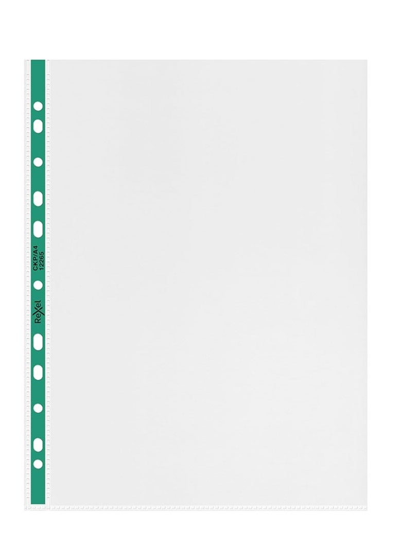 Rexel 30-Piece A4 CKP Pocket Reinforced Sheet Green/Clear - Image 1
