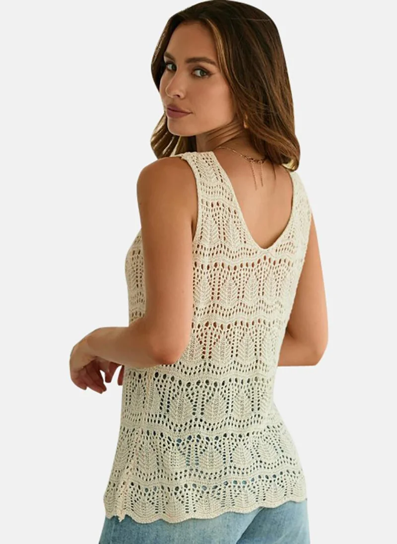 يونيكي Pink Textured Sleeveless V Neck Knitted Top